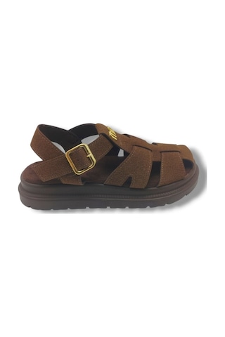 Şanzelize K805-26 Süet Tokalı Anatomik Taban Kadın Sandalet Kahverengi