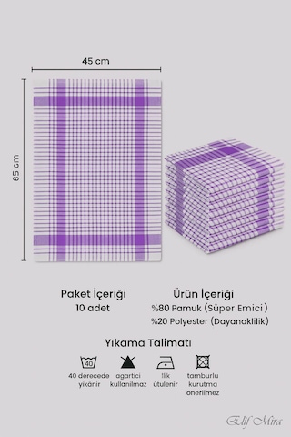 10 Lu Lüks Mutfak Kurulama Bezi Seti 45x65 Cm Table Linen Lila