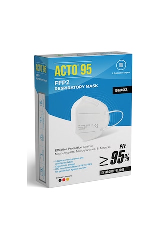Acto 95 FFP2 5 Katman Koruyucu Filtrasyon N95 Solunum Maskesi 10 Adet