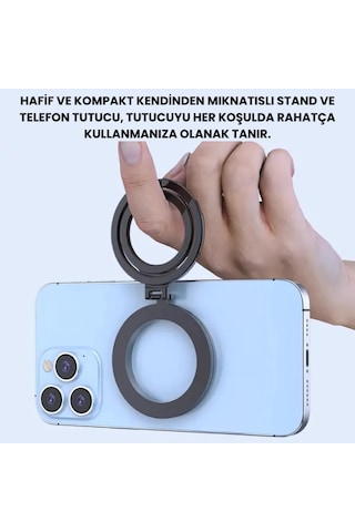 Polham Çift Halkalı Yüzük Tipi Manyetik Standlı Telefon Tutucu, 360 Derece Ayarlanabilir Taşınabilir