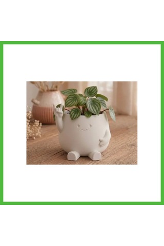 Vaveni 3d Baskı Smiley Face Planter - Gülümseyen Karakterli Saksı-beyaz Arz