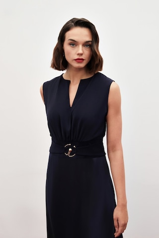 Sateen Toka Detaylı Kolsuz Bluz - Lacivert-134857