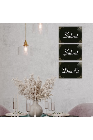 Decorita Cam Tablo|Sabret-Şükret-Dua Et-Beyaz Yazı|14,8cm x 21cm