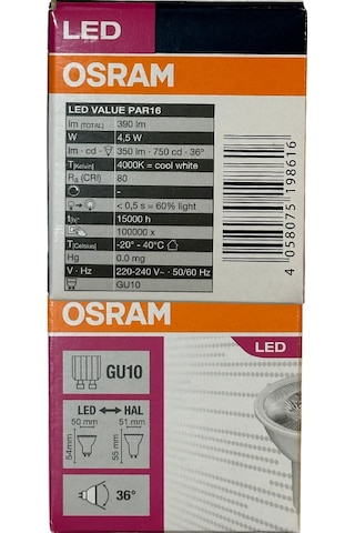 Osram 4.5w 50w 4000k Günışığı Gu10 Duylu Par16 Led Spot 10 Adet
