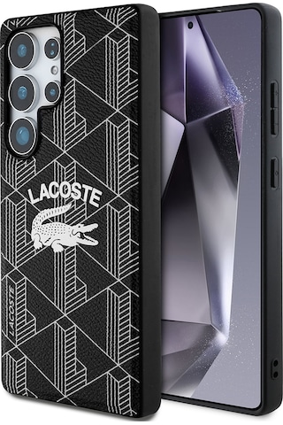 Galaxy S25 Ultra Kılıf Lacoste Uyumlu Lisanslı Magsafe Şarj Özellikli Mono Vintage Logo Kapak Siyah