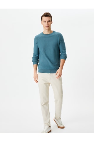 Koton Triko Kazak Basic Bisiklet Yaka Reglan Kol Pamuklu Açık İndigo 4wam70059ht İndigo