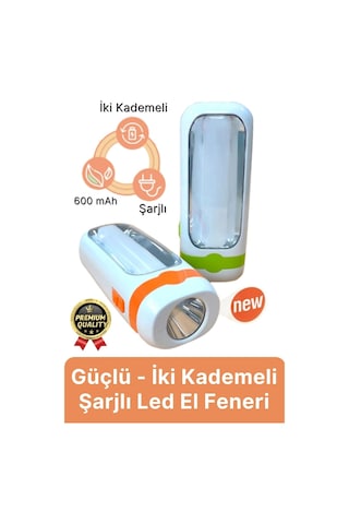 Özel Üretim Dayanıklı Güçlü Aydınlatma Taşınabilir Kamp İki Kademeli 600 Mah Şarjlı Led El Feneri Beyaz