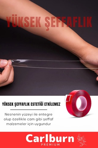 Bant Güçlü Şeffaf Montaj Yapıştırma Meg Çift Taraflı Akrilik Silikonize Bant 18 Mm X 2 Metre