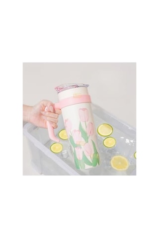 Pembe Lale Desenli Paslanmaz Çelik Termos - 1200ml
