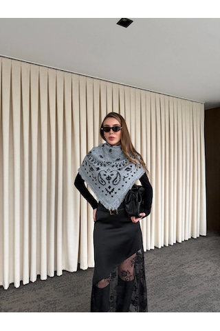 Laluvia Gri - Antrasit Desenli Triko Şal - 251003 Antrasit - Gri