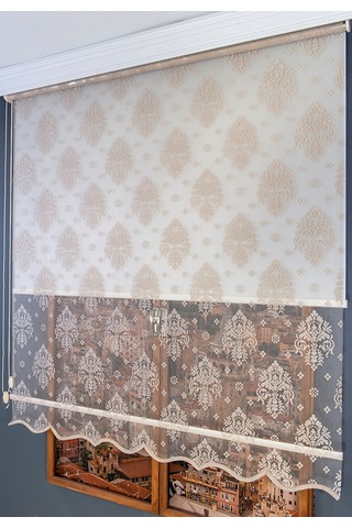 Çift Mekanizmalı Tül Stor Perde Kahverengi Kahverengi