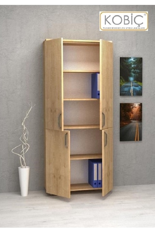Kobiç Ofis Dosya Dolabı Kilitli Tam Kapak Suntalam Dolap 80x35x185 Cm Meşe Meşe