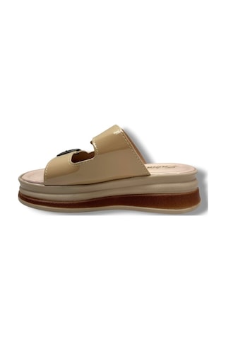 Zabina 9622-26 Rugan Çift Tokalı Ultra Soft Anatomik Kadın Terlik Bej