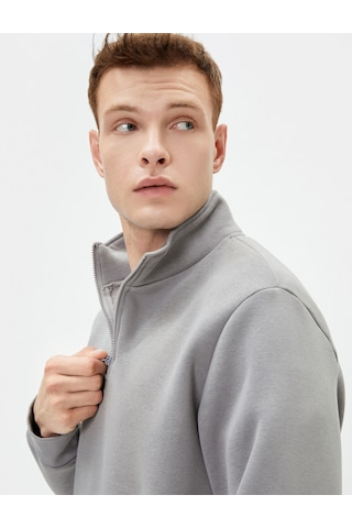 Koton Yarım Fermuarlı Sweatshirt Basic Dik Yaka Ribanalı Uzun Kollu Şardonlu Gri 4sam70002mk Gri