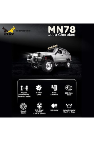 Mn Model Mn78 1/12 Jeep Cherokee 4x4 Rc Model Crawler Offroad Truck Uzaktan Kumandalı Araba Rtr Gümüş+dahili Işık Seti