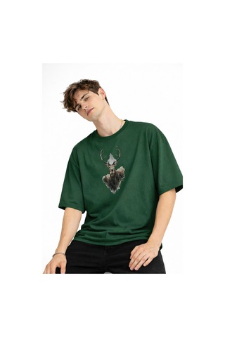 Misa Tahtakale Deer - Oversize Erkek Tişört Hakı Çok Renkli