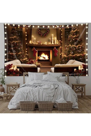 Noel Şömine Goblen Duvar Asılı Hediye Arka Plan Bez Polyester Goblen Yatak Odası Oturma Odası Yurt Tatil Partisi Için
