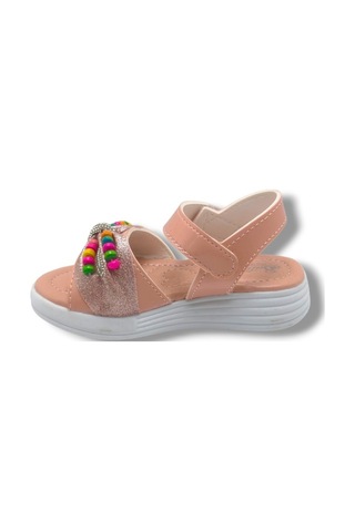 Butiqe 1810-26 Simli Renkli Boncuk Taşli Anatomik Kız Çocuk Sandalet 22-25 Somon