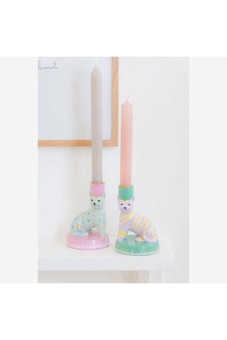 Kedi Formlu Yeşil Resin Alüminyum Mumluk 12x24 Cm