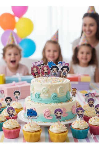 Lisanslı 10'lu Paket K-pop Huntrix Demon Hunters İblis Avcıları Kürdan Seti - Parti Ve Cupcake Süsü