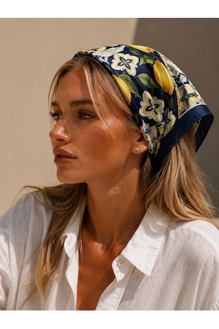 Kumru Studio Limon Desenli Lacivert Bandana Ve Fular Çok Renkli