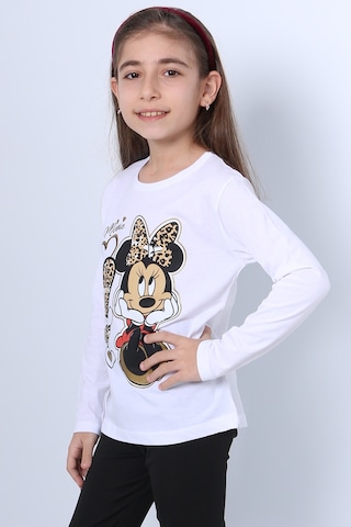 Hçm Kız Çocuk Uzun Kol Tshirt 4 Mevsim Baskılı Bisiklet Yaka D7 Krem