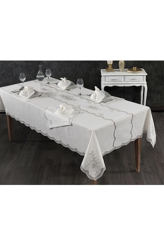 Nazlı Fransız Dantelli Yemek Takımı - 25 Parça Krem Krem