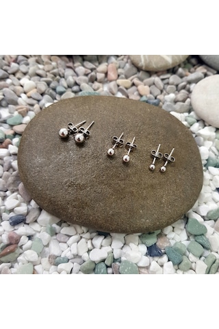 Chavin Yuvarlak Gri 3/4/5 MM. Set Bayan Erkek Çelik Küpe Ep12By