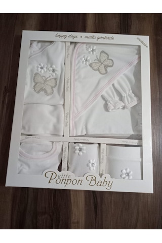 Petite Ponponbaby 10 Lu Hastane Çıkışı Seti Kelebek Desenli Beyaz