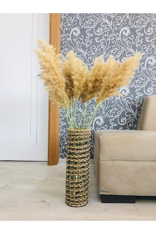 Hasır Örgü Vazo 3'lü Set, 30 Cm 40 Cm 50 Cm, Doğal, Dekoratif Çiçeklik Çok Renkli