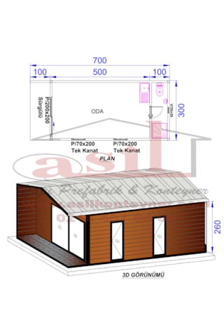 21 M² Ahşap Desenli Betopanlı, Çatı+verandalı Modern Bungalov