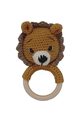 Amigurumi Sevimli Hardal Kahve Aslan Diş Kaşıyıcı Çıngıraklı Organik Oyuncak Çok Renkli