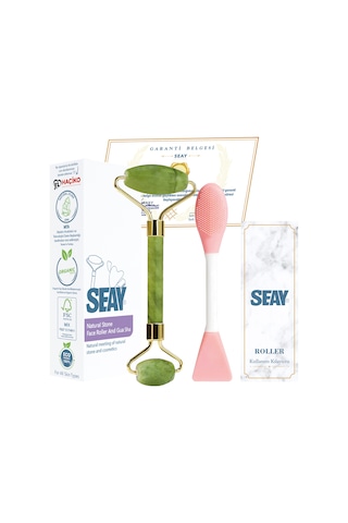Seay Yeşim Taşı Face Roller + Maske ve Siyah Nokta Temizleme Fırçası