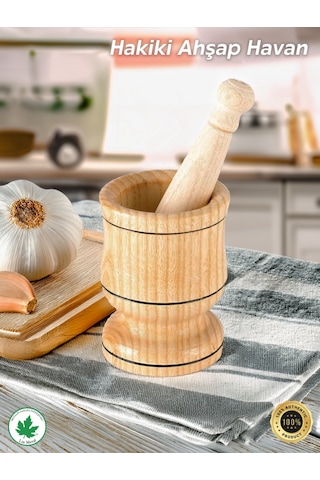 Ahşap Havan Sarımsak Döveceği Büyük Boy 12 Cm, 7 Diş Sarımsak Kapasite, Hakiki Ahşap Ezici