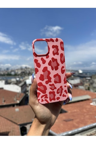 İphone 8 Plus Uyumlu Kırmızı Desen Tasarımlı Telefon Kılıfı - Şeker Pembe