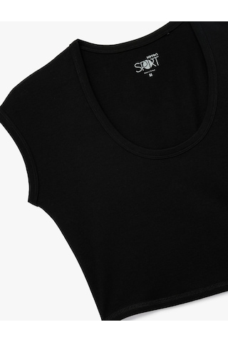 Koton U Yaka Kısa Kollu Pamuklu Slim Fit Spor Tişört Siyah 6wak10102nk SIYAH