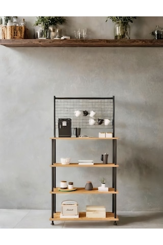 Çevir Kur Atlantik Çam 4 Raflı Kahve Köşesi Dolabı Mutfak Düzenleyici, Stand, 71x167x35 Cm Atlantik Çam