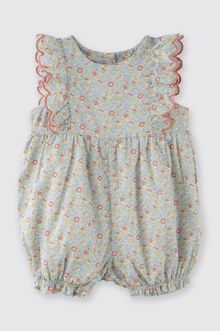 Panço Liberty Kumaş Çiçek Desenli Kolları Fırfır Detaylı Yenidoğan Tulum Mavi 5611GN30003