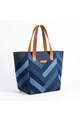 Kadın El Yapımı Patchwork Çok Parçalı Denim Omuz Çantası - Özel Tasarım Kot Tote Bag Çok renkli