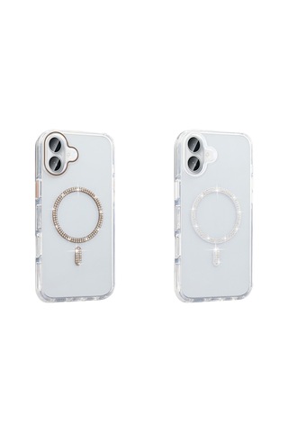 Zore İphone 16 Plus Kılıf Taşlı Tasarım M-safe Şarj Özellikli Zore Koment Silikon Kapak - Gold Altın