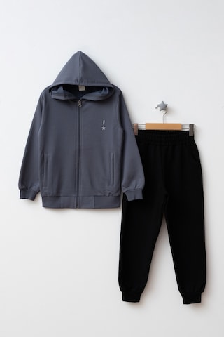 Beniizle Kapüşonlu Fermuarlı Çift Cepli Unisex Eşofman Takımı Füme