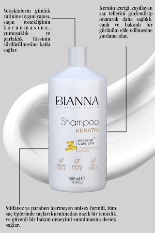 Keratin Tuzsuz Sülfatsız Ve Parabensiz Güçlendirici Ve Yenileyici Saç Bakım Şampuanı - 500ml Saçşampuan