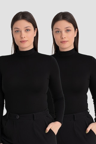 Arma Yıldız Kadın Siyah Balıkçı Yaka Uzun Kollu Body 2'li Paket Siyah