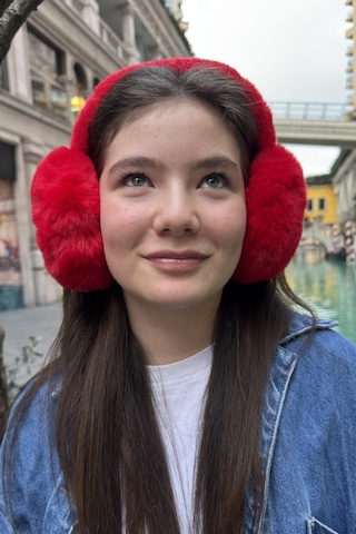 Mollycrush Genç Kırmızı Peluş Kulaklık Uniseks Kışlık Yumuşak Kulak Koruyucu Kırmızı