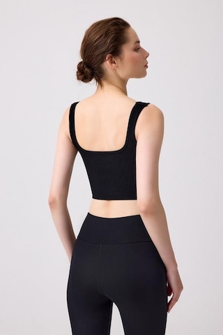 Cottonhill Premium - Kadın Siyah Seamless Orta Boy Kare Yaka Crop Top Büstiyer Siyah