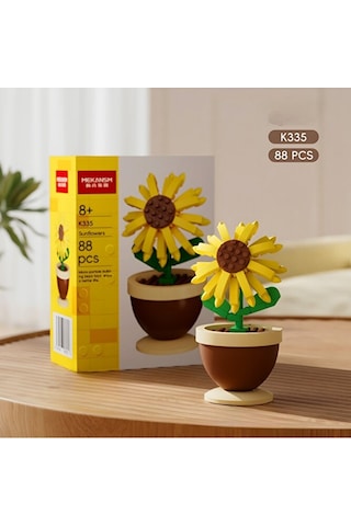 Brıcks Yapı Bloklu Ayçiçeği Saksı Seti 88 Parça Masaüstü Dekora
