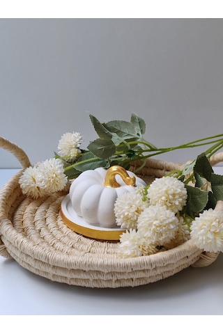 Dekoratif Balkabağı Yuvarlak Sunumluk İle İkili Set, El Yapımı, Ev Dekoru, Obje