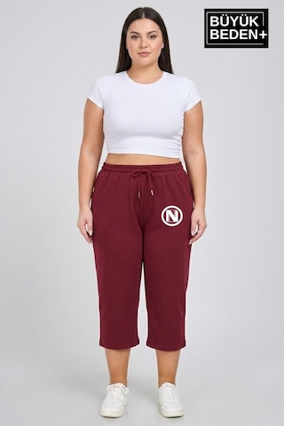 Süperlife Büyük Beden N Baskılı Kadın Şort Kapri Rahat Kalıp Cepli Bağcıklı 3xl-6xl Spr26bsrk591-19 Bordo