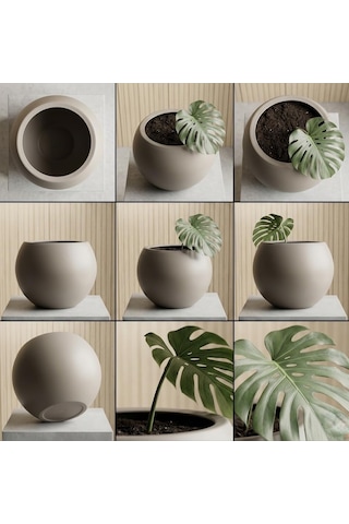 Zevli Modern Küre Saksı 7l - İskandinav Tarzı, Orta Boy Dekoratif Salon Ve Bahçe Saksısı Mocha Diğer