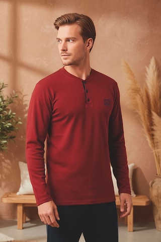 Kompedan Erkek Patlı Yaka Kareli Pamuklu Pijama Takımı Bordo Bordo
